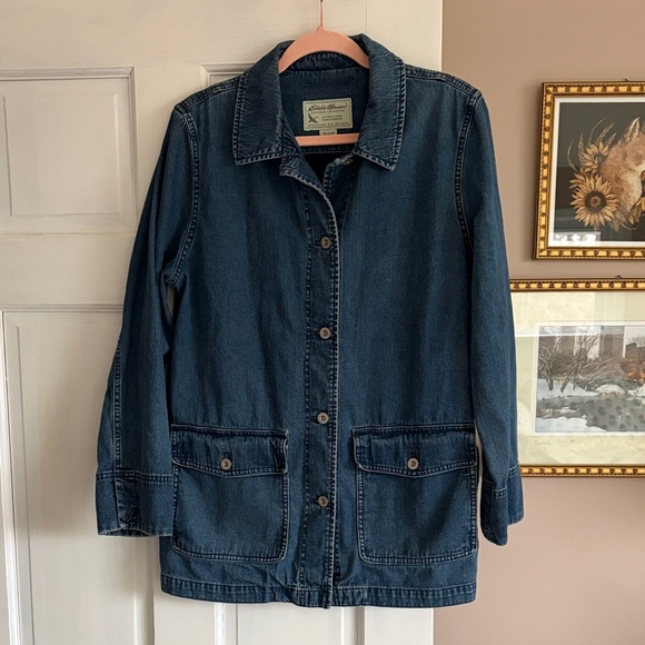 Eddie Bauer Denim Jacket with Embroidered Needlepoint of Springtime Scene - Picture 5 of 9